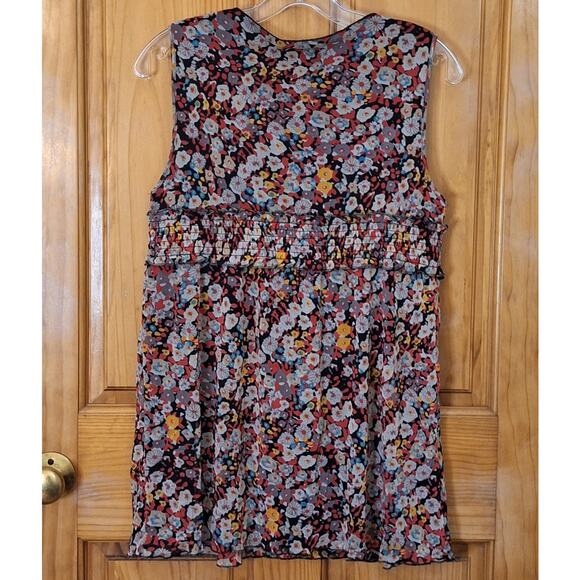BCBGMaxazria Sleeveless Blouse Womens Large Stretch Floral Lightweight Bohemian - Picture 4 of 8